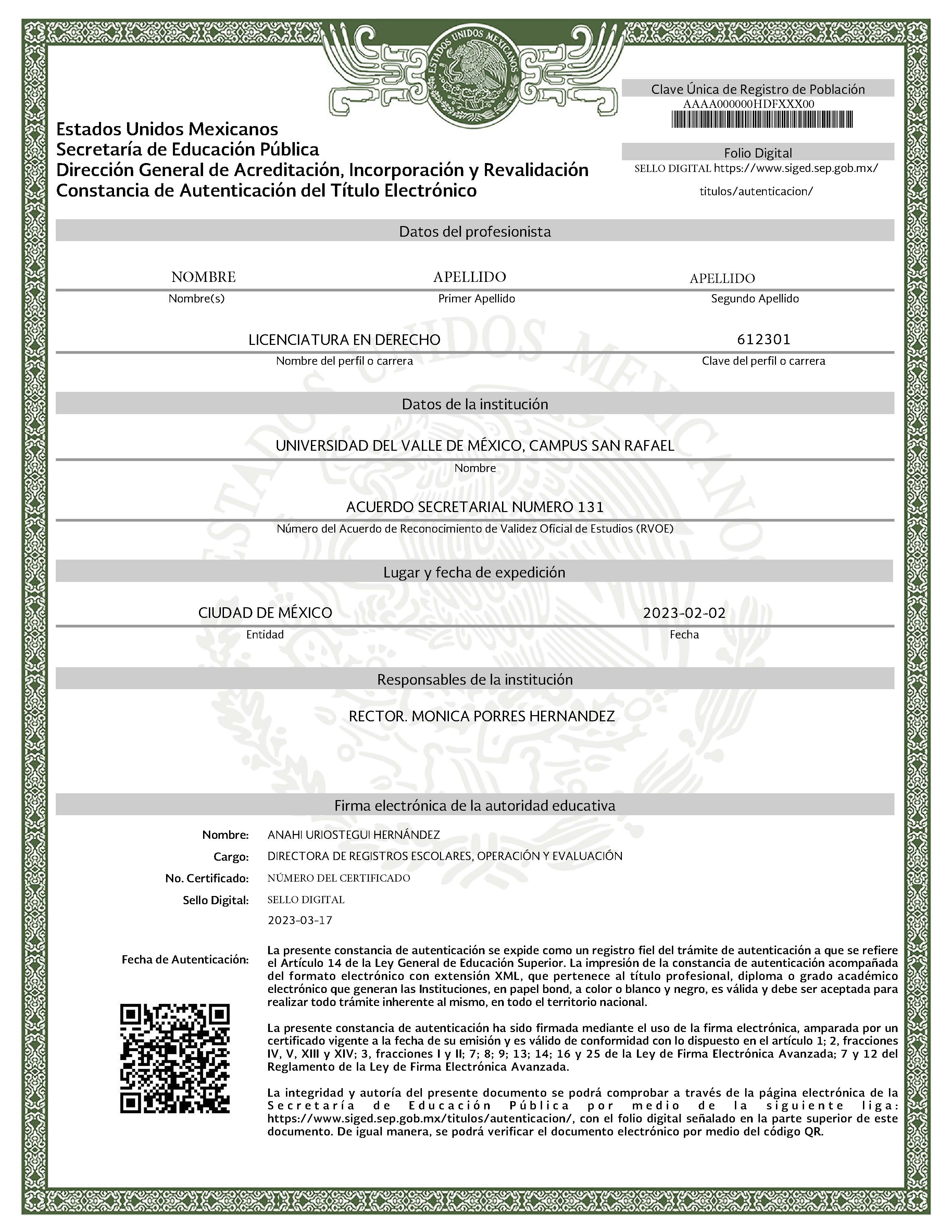 Muestra PDF: cédula profesional (documento frecuente para traducción certificada)